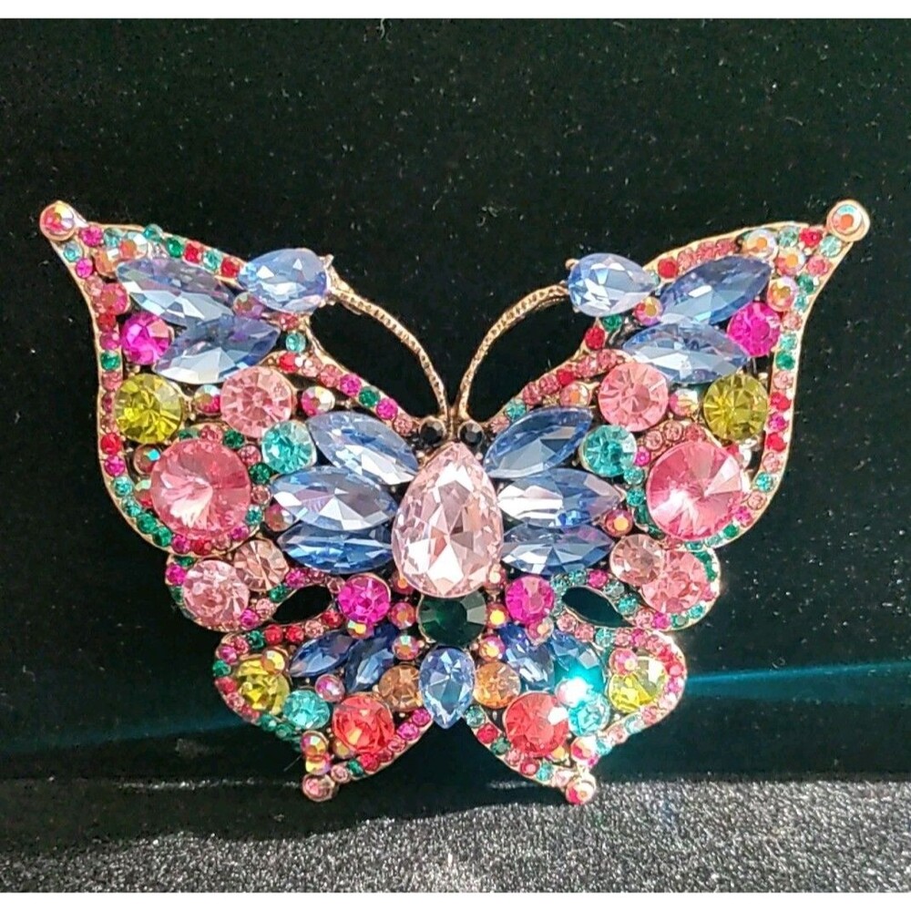Multi Color Butterfly Brooch/Pendant 3.75" Wide 3" Tall